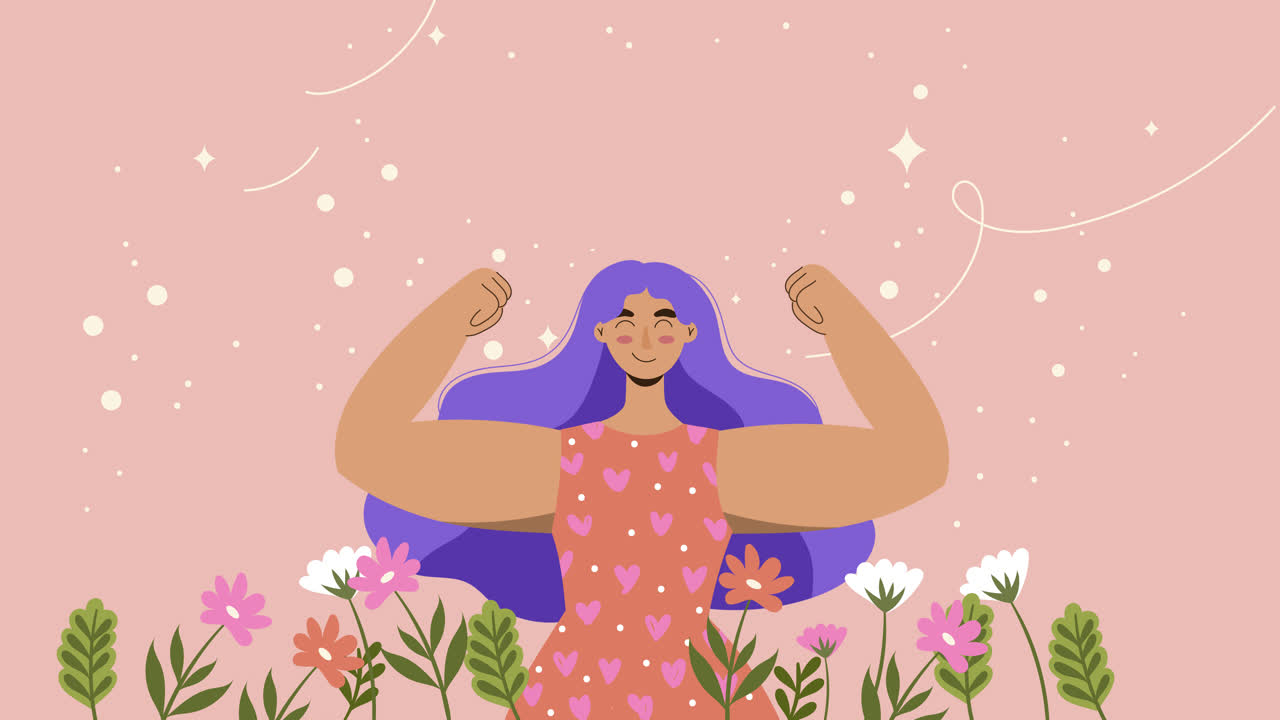 꽃 정원에서 강한 여자