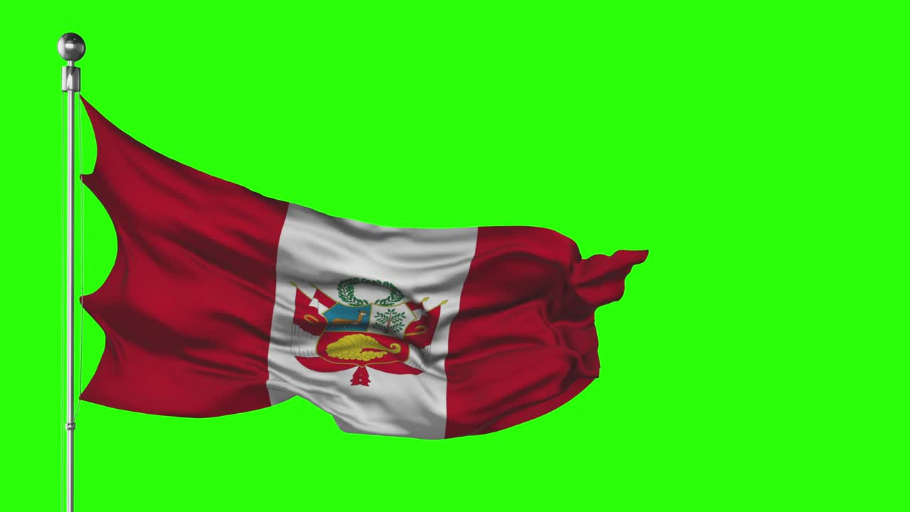 la bandera nacional del perú ondeando en la pantalla verde. animación de clave de croma. ilustración de la política peruana