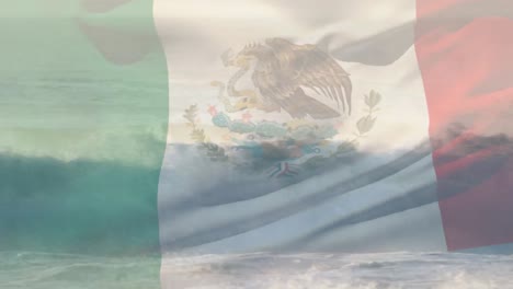 Animation-Der-Flagge-Mexikos,-Die-über-Eine-Welle-Im-Meer-Weht