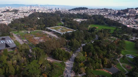 Aerial View of Golden Gate Park in Winter Season, San Francisco USA, Landscape and Museum Buildings