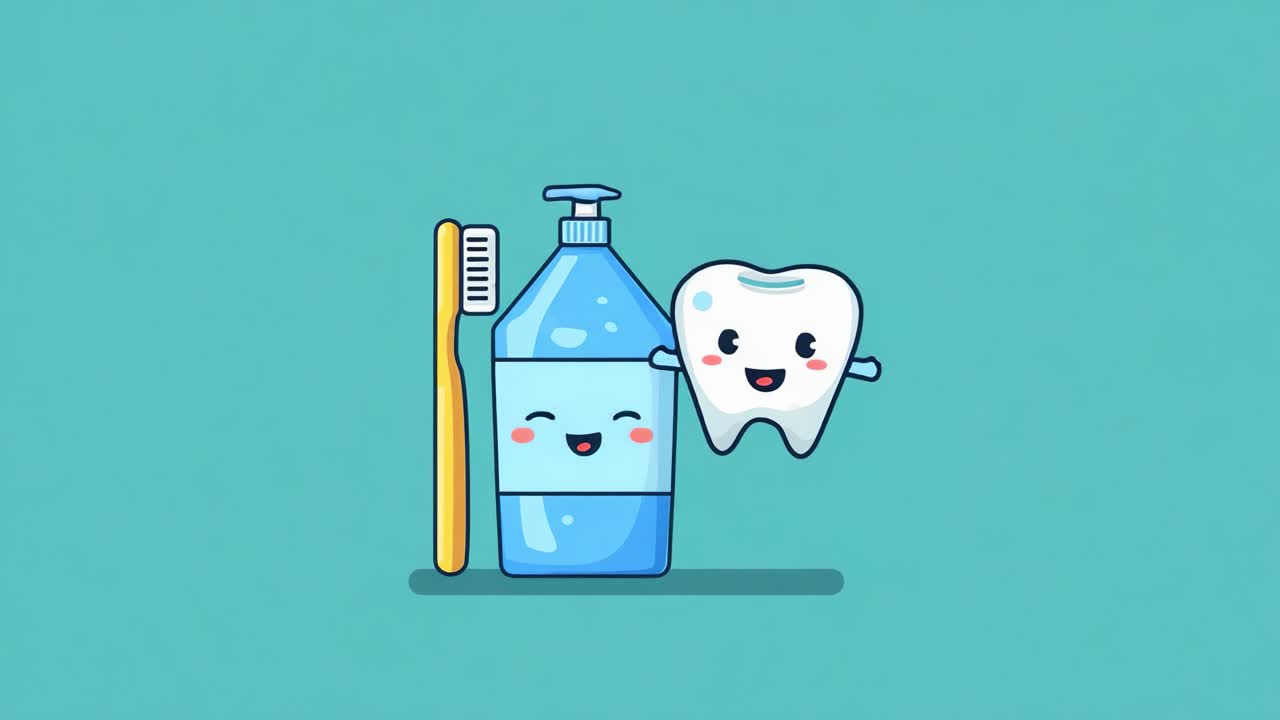 A Happy Tooth and Toothbrush Together: A Cheerful Cartoon Representation of Dental Hygiene with a Smiling Tooth and Friendly Toothpaste Bottle