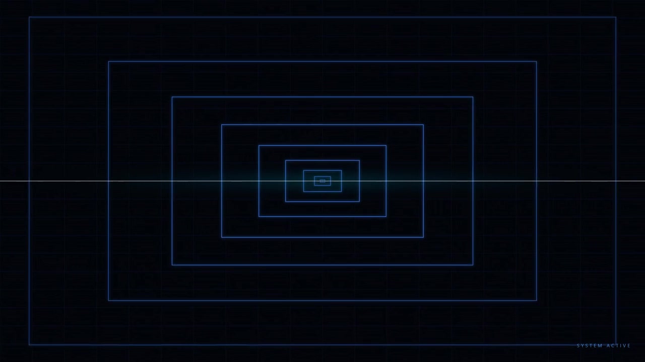 Effetto Tunnel Digitale con Rettangoli Concentrici e Testo Sistema Attivo