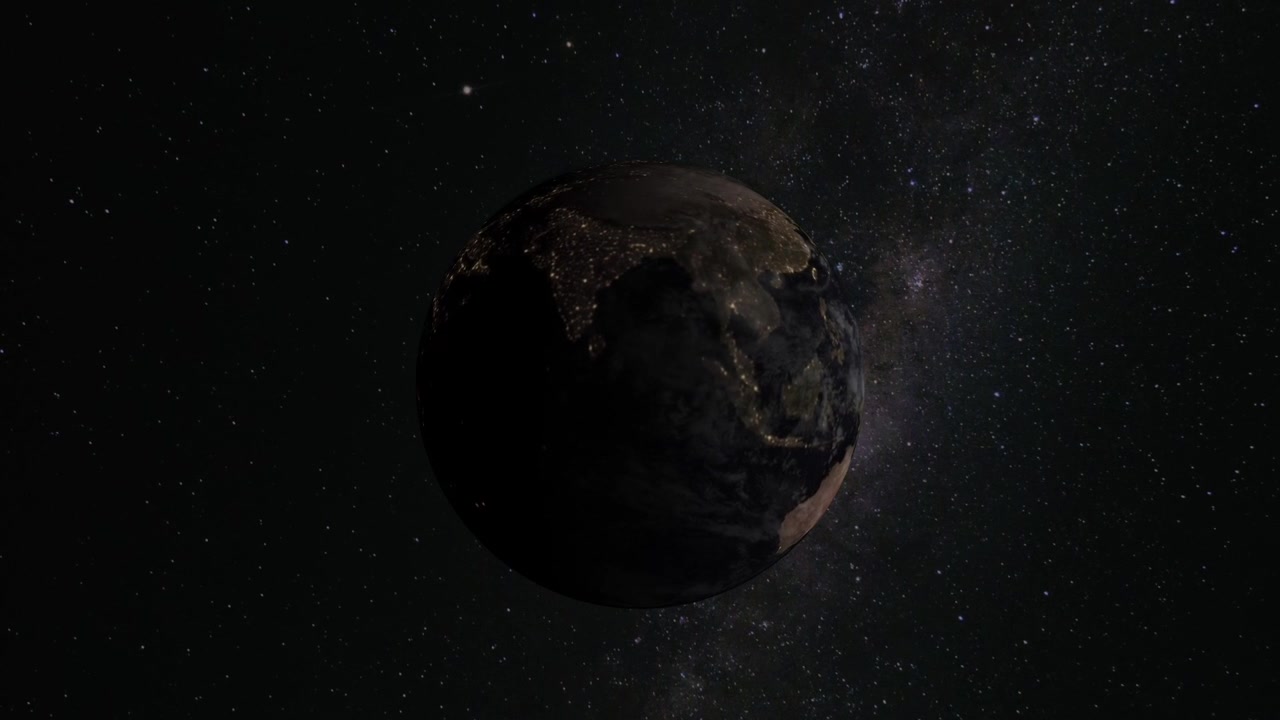 地球 地球儀 宇宙 天の川 回転する星 科学 地理 太陽光 街の光 タイムラプス