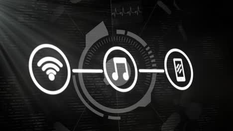 animación de tres iconos digitales flotando sobre el escaneo del alcance