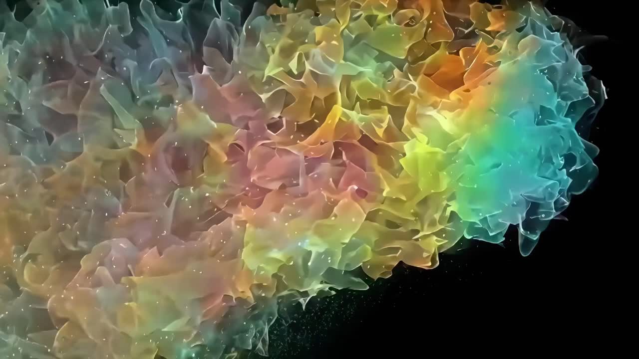 Colorful light waves on a black background, captured from a side angle, ideal for video effects