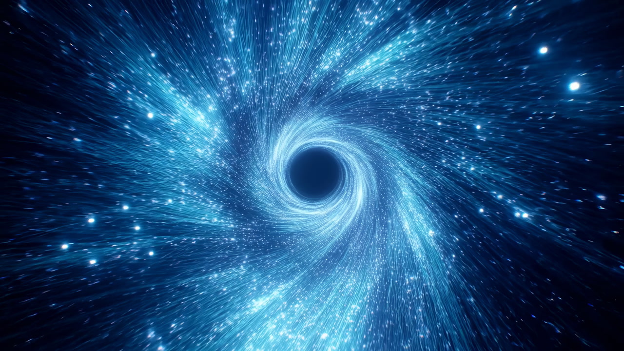 Starry Wormhole Spiral With Streaming Stardust, Swirling Galaxy Particles Pulled Into Dark Aperture, Warplike