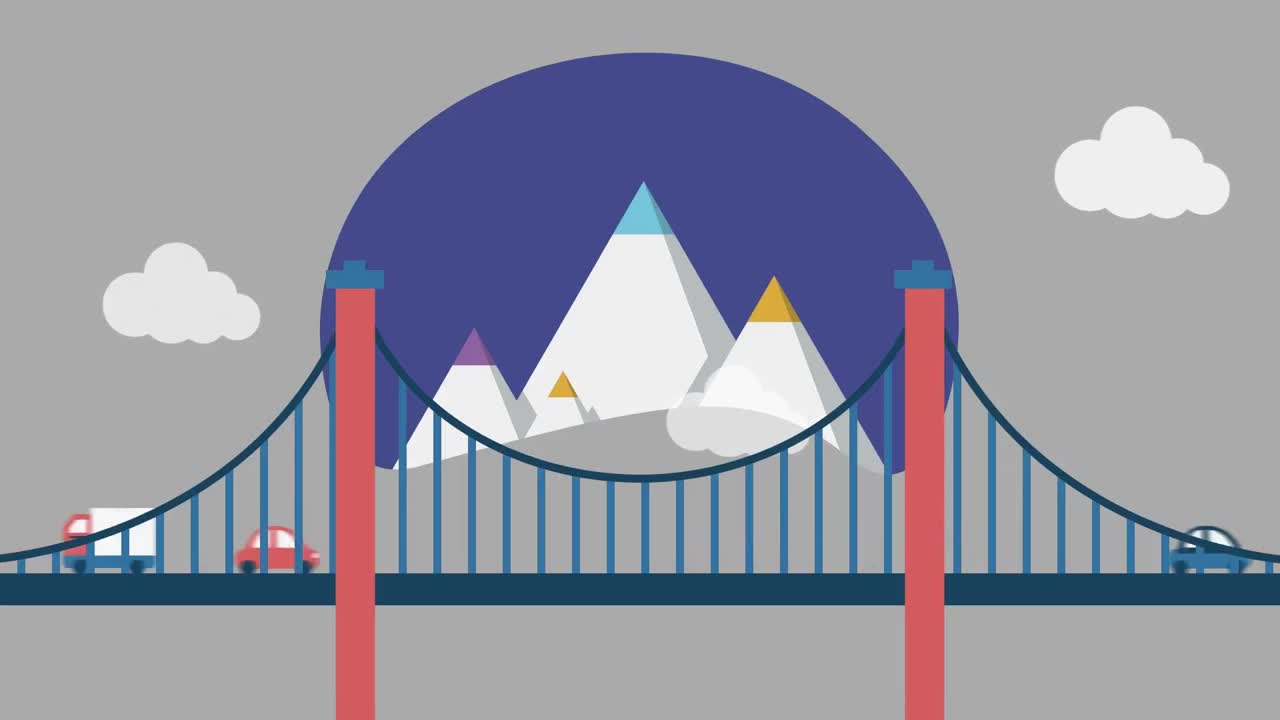 회색 배경 에 산 과 다리 의 애니메이션