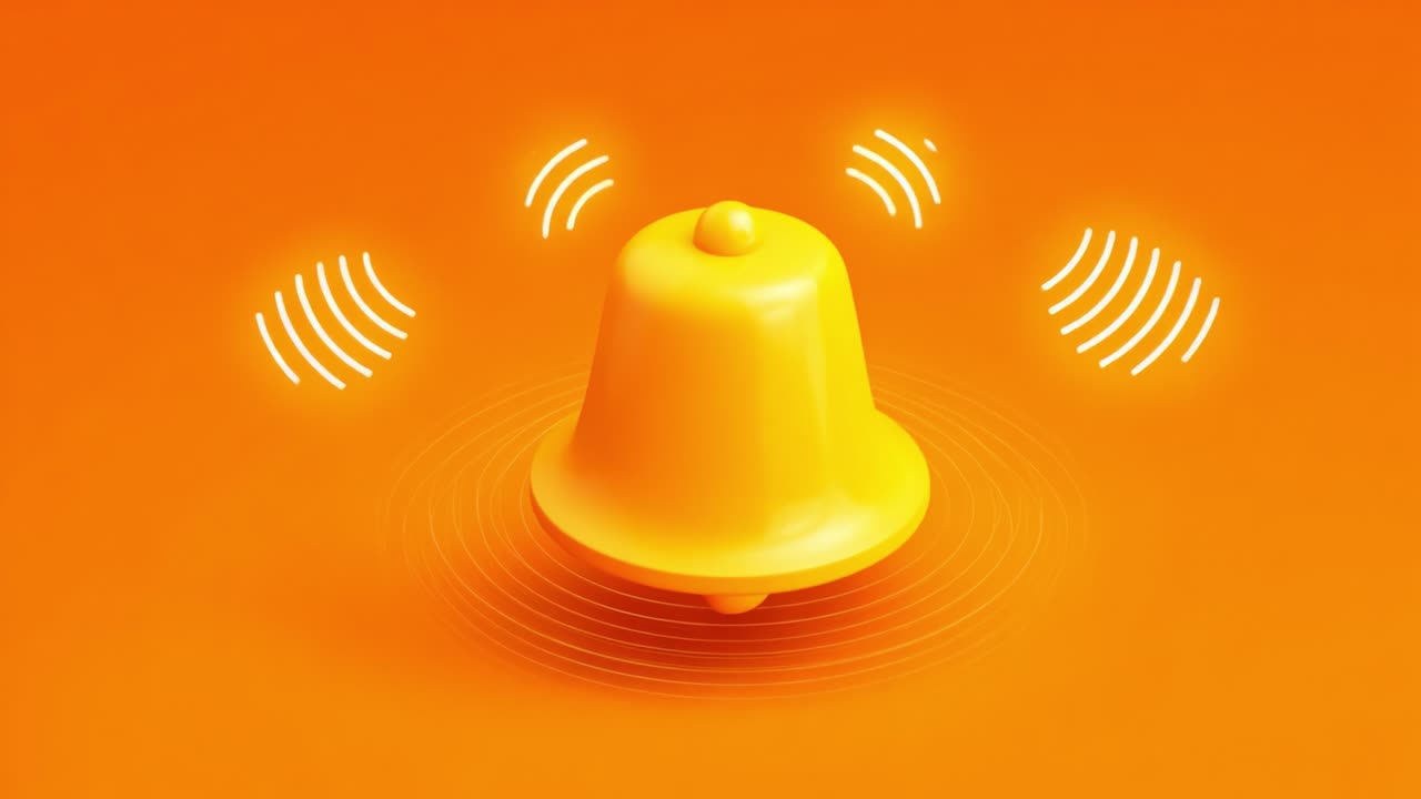 A Vibrant Yellow Bell Emitting Sound Waves Against an Orange Background, Capturing the Essence of Alertness and Attention in a Playful Visual Representation