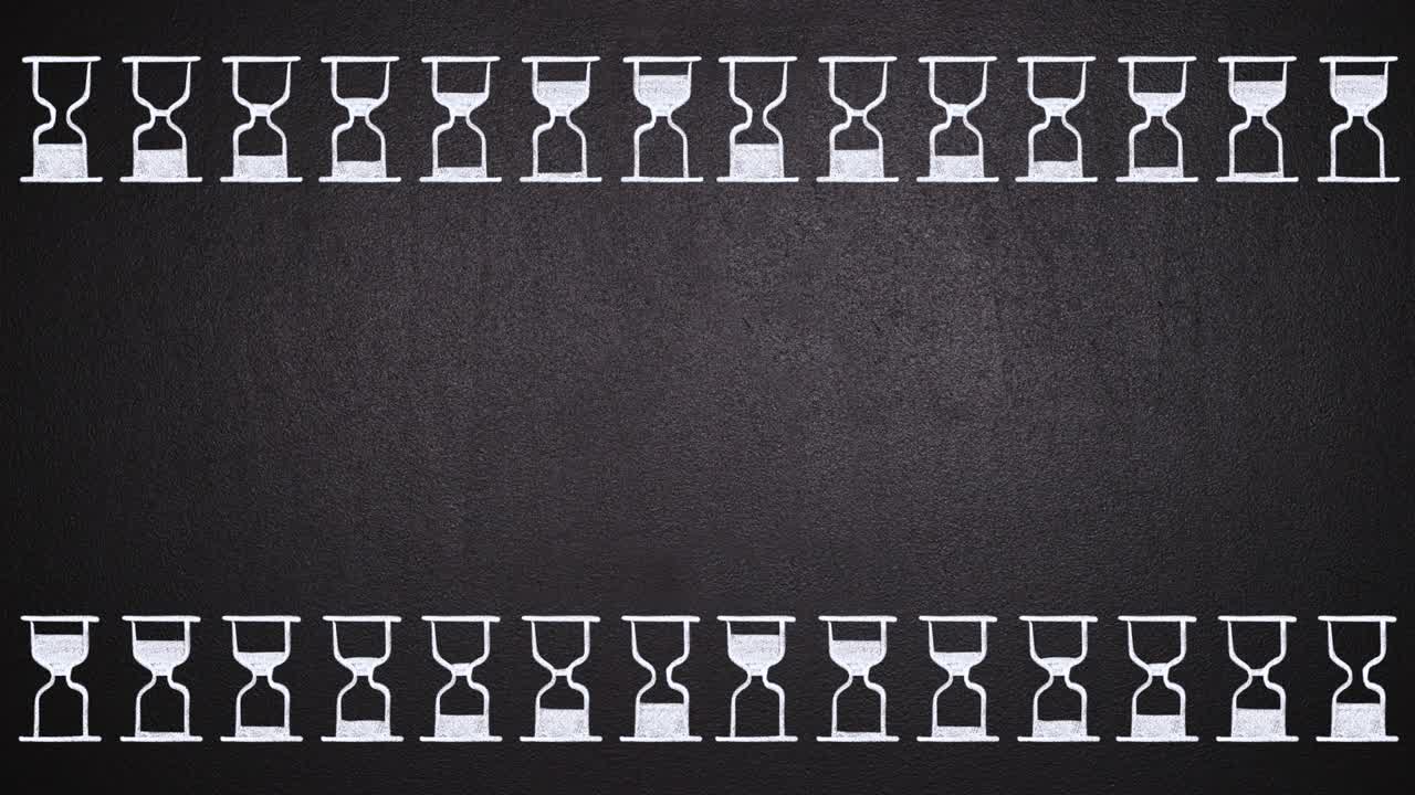 Animation of hand drawn hourglasses arranged in rows on chalkboard