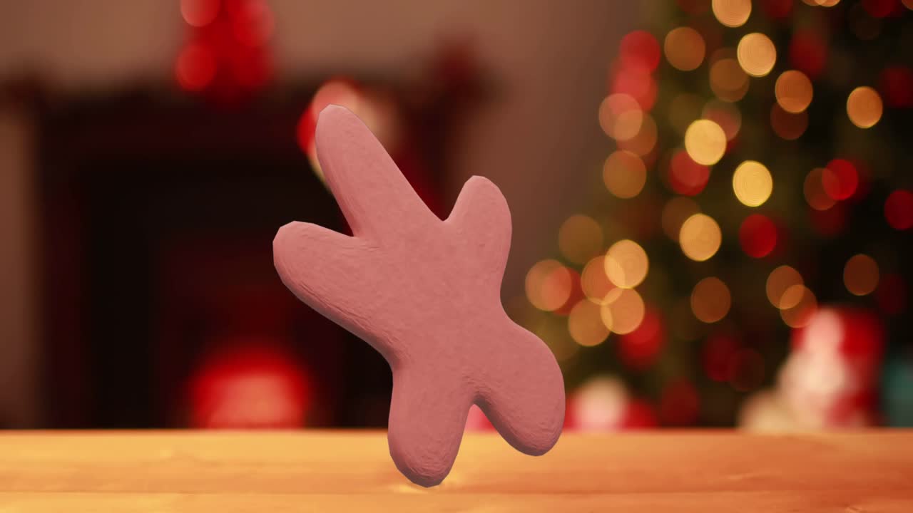 animación de la galleta de pan de jengibre de navidad sobre las luces de hadas de navidad que parpadean