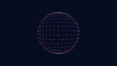 esfera geométrica futurista con puntos de neón en gradiente negro