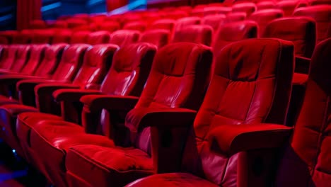 rows of red seats in a movie theater