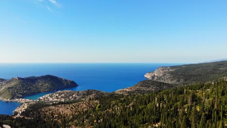 panoramic view on asos in the island of cephalonia, greece - aerial drone shot