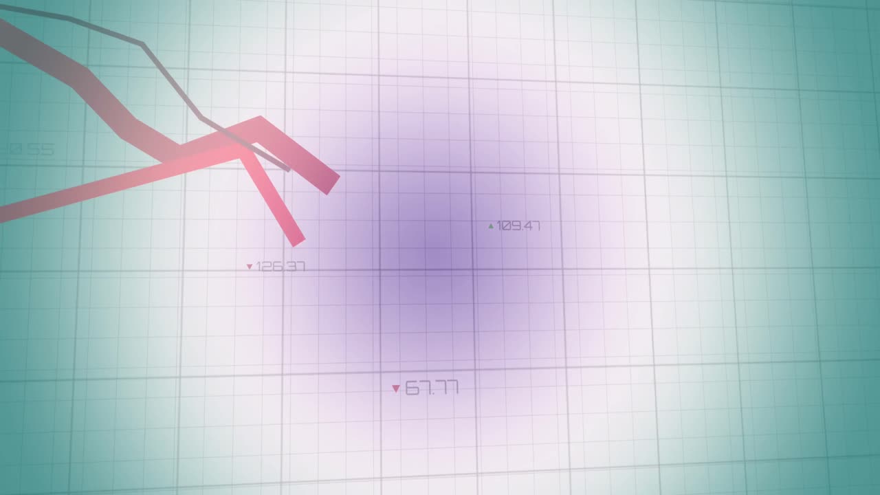 빨간 선의 애니메이션과 그리드 상의 금융 데이터 처리