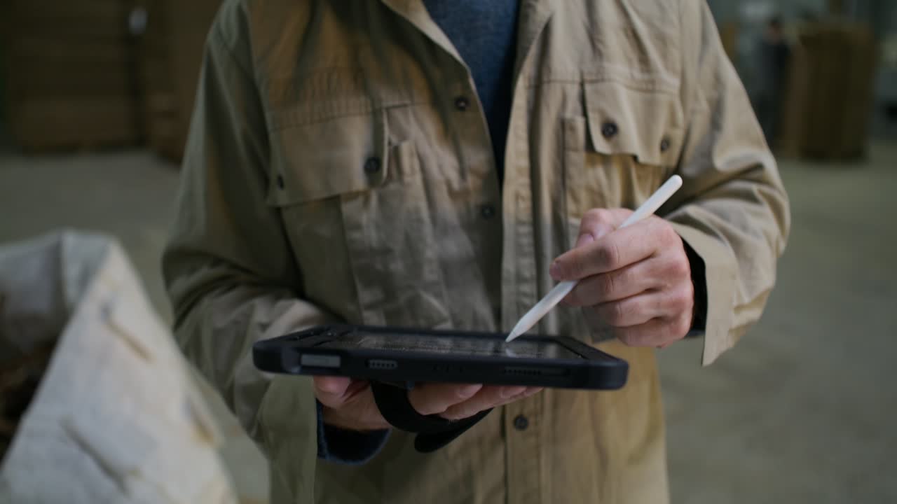 trabajador de almacén que utiliza una tableta para el inventario
