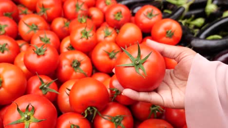una persona comprando tomates en un mercado