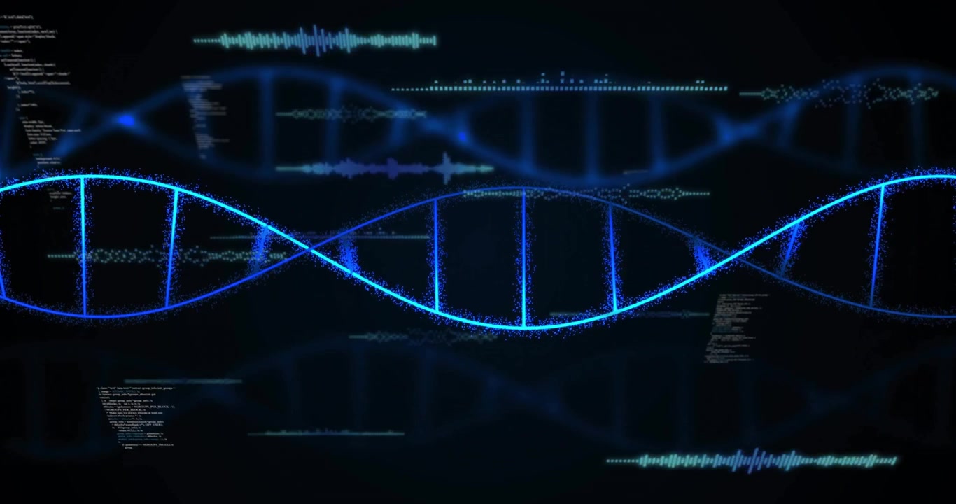 Animated Glowing DNA Double Helix with Digital Data Background
