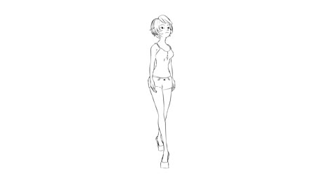 seamless looping animation cartoon pretty girl walks, in pencil stile