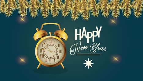 happy new year lettering with alarm clock gold