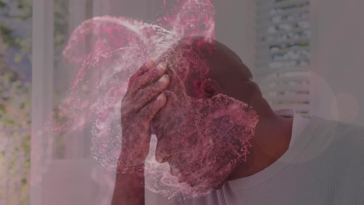 아프리카계 미국인 남자가 이마를 만지는  ⁇  반점이 움직이는 애니메이션