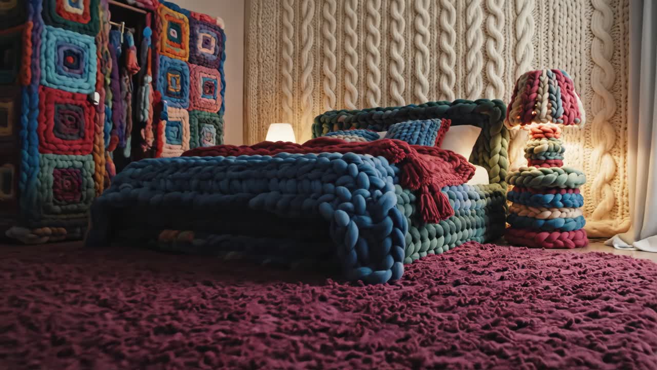Camera da letto accogliente in maglia