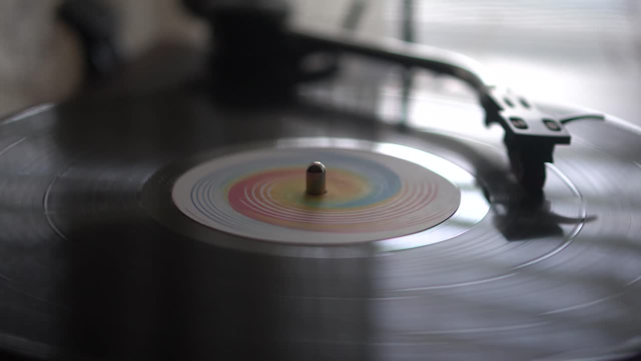 Vinyl Record Playback, Needle Arm and Vintage Turntable, Close Up