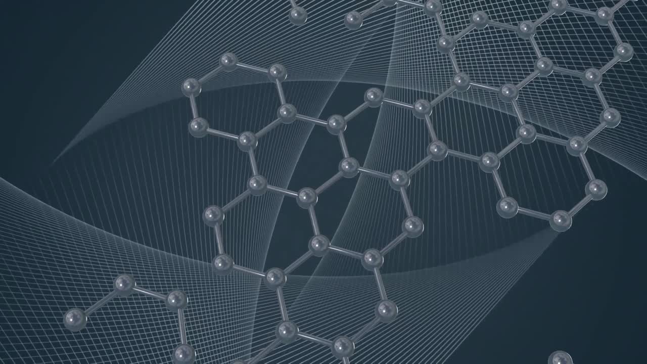 회색 배경 위에 있는 분자의 마이크로 모델의 애니메이션