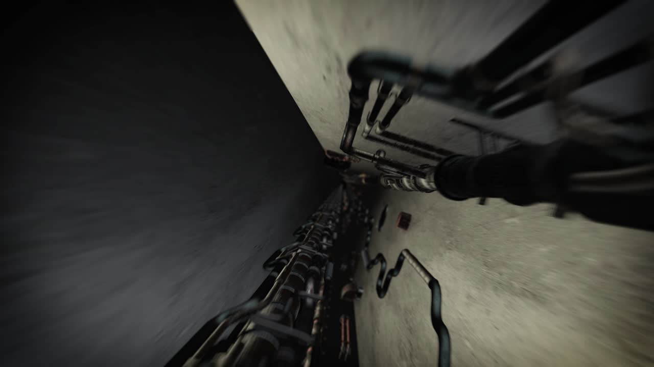 Dark tunnel with rusty pipelines 07
