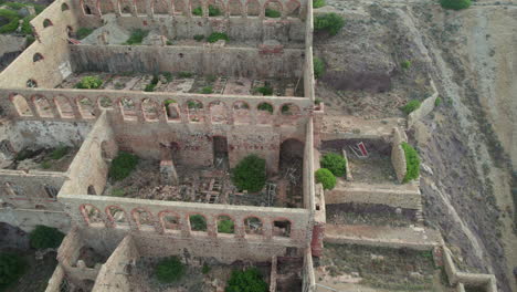 flying over the abandoned nebida mine on the island of sardinia, seeing the structure of the buildings