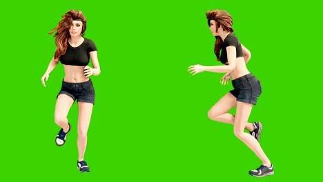 una joven hermosa está involucrada en ejercicios deportivos. animación en 3d de concepto de bienestar en bucle frente a la pantalla verde.