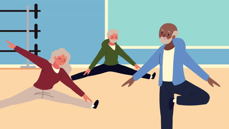 old persons practicing exercise characters