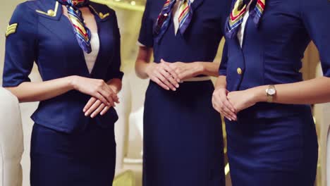 group of cabin crew or air hostess in airplane