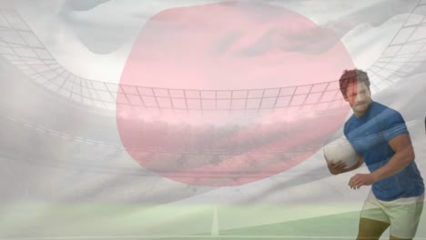 Jugador-De-Rugby-Derribado-Por-Otro-Jugador-De-Rugby-Bandera-Japonesa