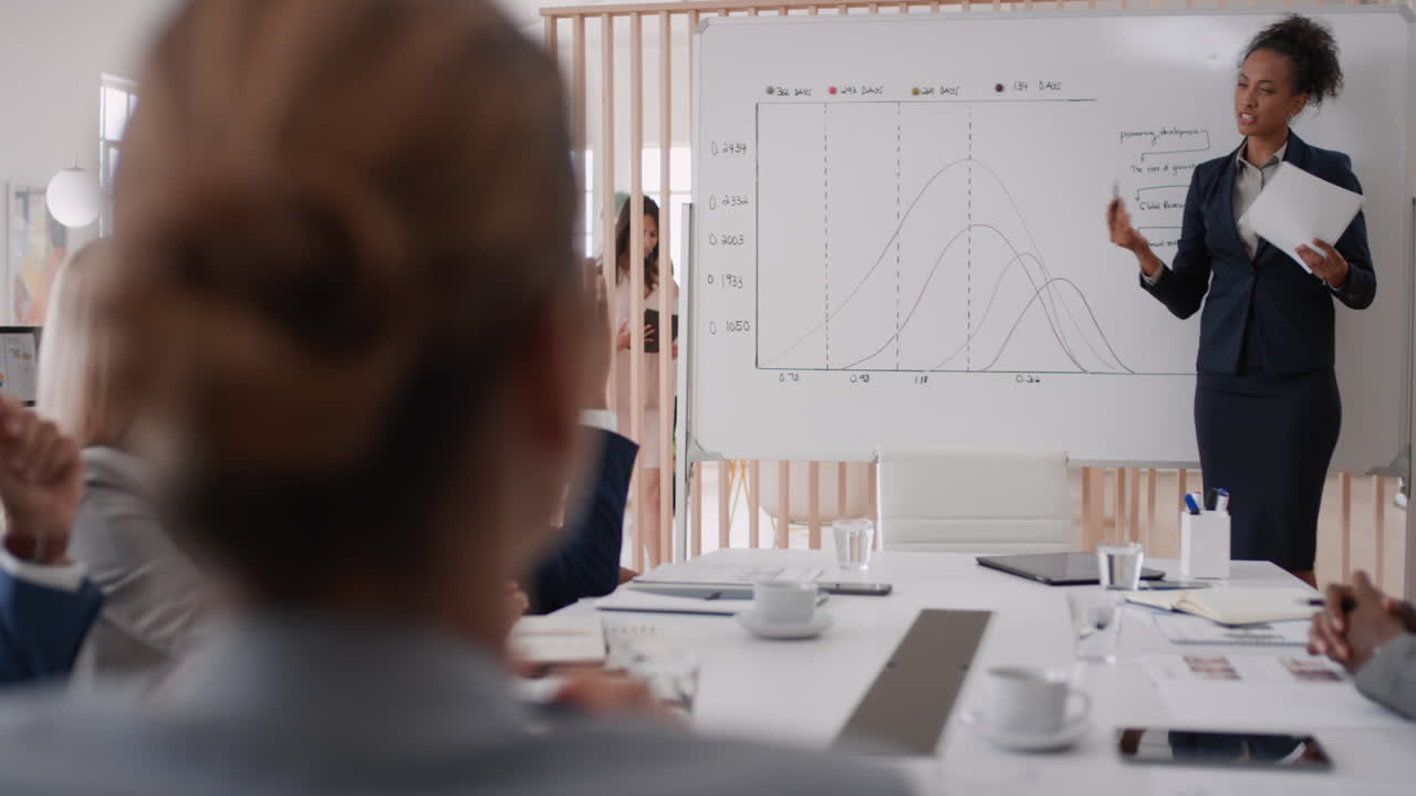 professional business woman team leader meeting with colleagues sharing creative ideas for startup project discussing corporate strategy in office presentation