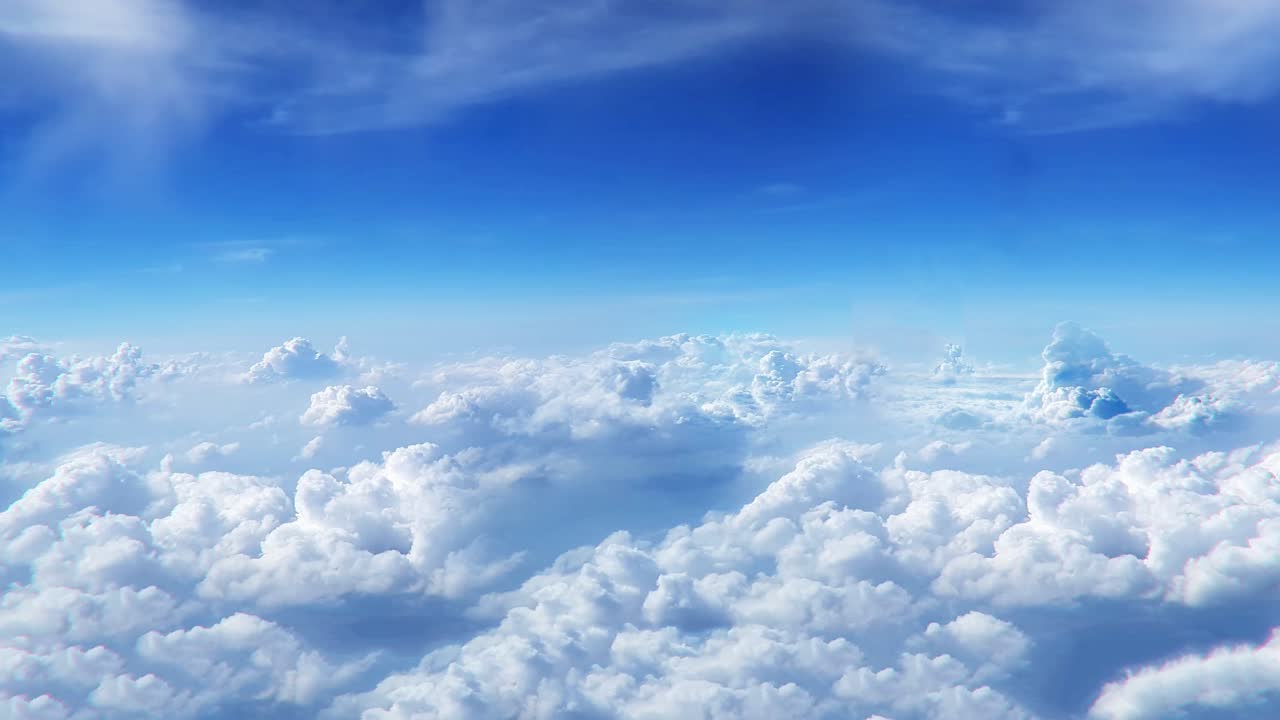 Flying through amazingly beautiful cloudscape foggy over clouds sunrise sky sea of fog is formed