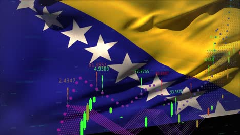 Animation-Der-Finanzdatenverarbeitung-über-Der-Flagge-Von-Bosnien-Und-Herzegowina