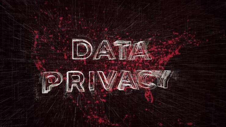 Data privacy concept text on a red United states map background- 3D animation