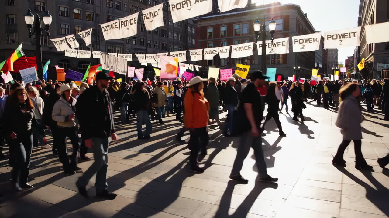 Large Protest March in City Streets