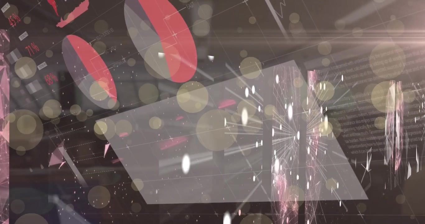 Animation of graphs and diverse data processing on black digital screen