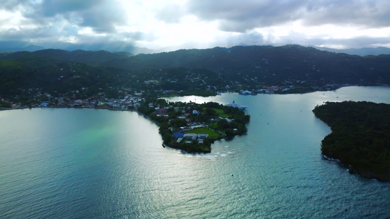 Drone shot overlooking a Marina in Portland, Jamaica