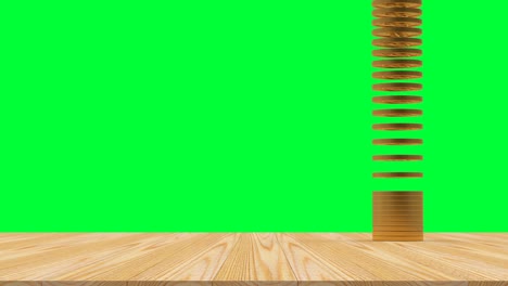 animación en 3d de monedas de oro apiladas en una pantalla verde. 4k