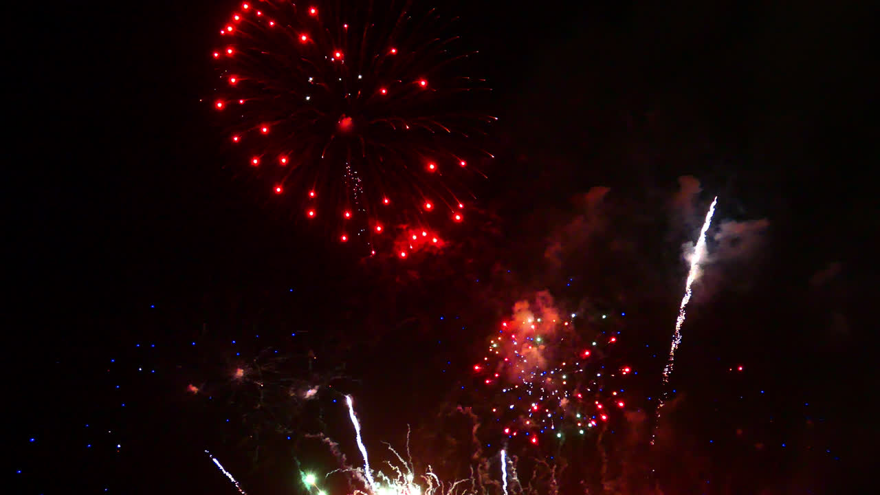 hermosa celebración abstracto colorido espectáculo de fuegos artificiales en el fondo de la noche