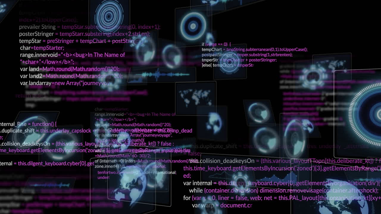 Animation of glowing graphs and circular patterns for digital code visualization