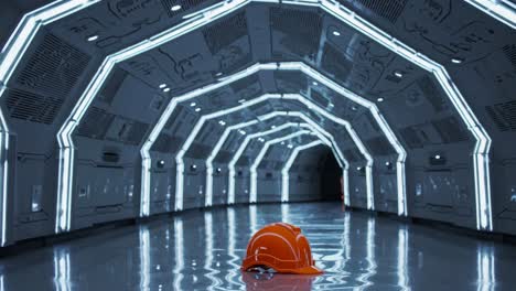 futuristic tunnel with orange safety helmet