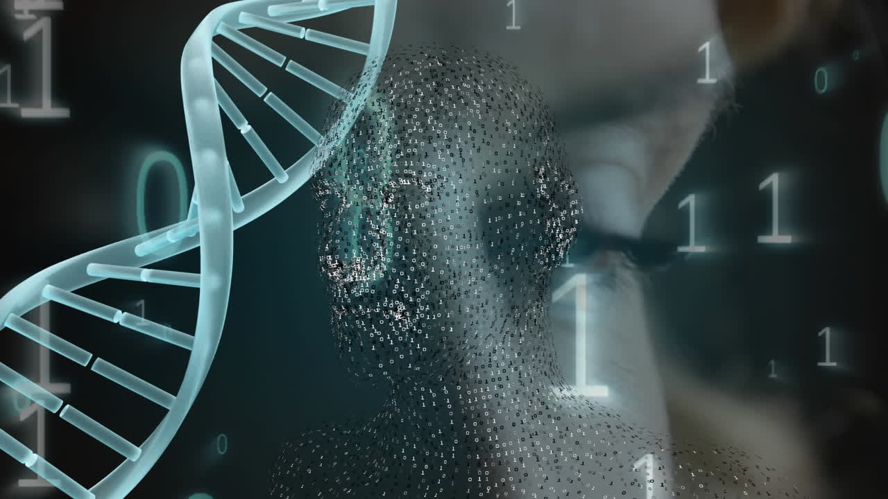 animación de la cadena de adn sobre los números y el ojo