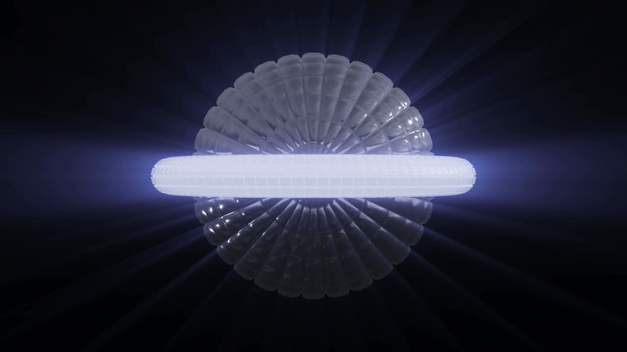 알파 채널을 가진 사각형으로 구성된 미래의 기하학적 공의 회전, 구를 중심으로 움직이는 네온 도, 원활한 패턴.