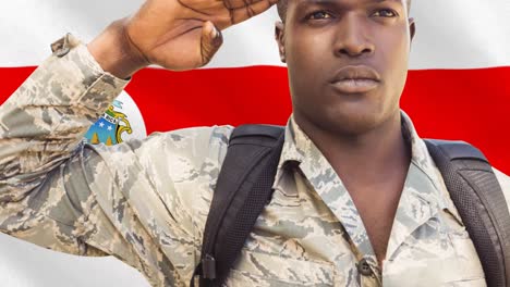 animation of and african american male soldier over flag of costarica