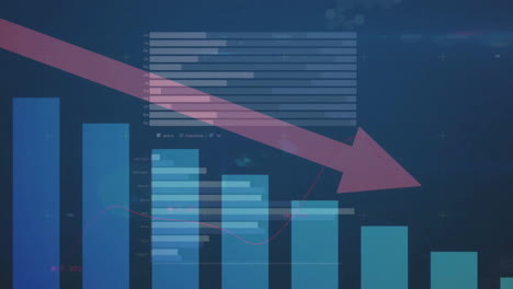 animación del procesamiento de datos financieros y flecha sobre fondo oscuro