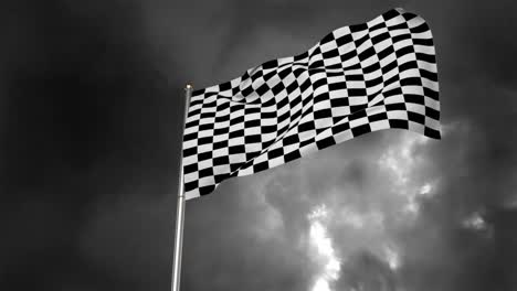 Racing-flag-waving-in-the-wind-under-as-storm