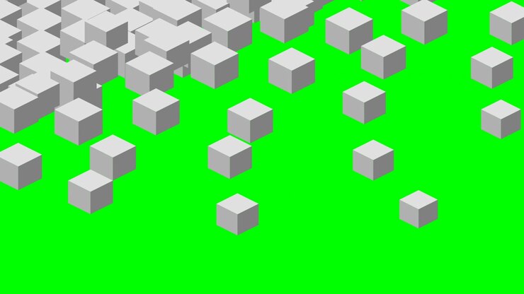 Abstract Animation of White Cubes Filling a Green Screen